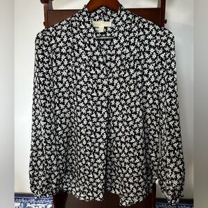Michael Kors Black and White Flowered Women’s Petite Medium Blouse